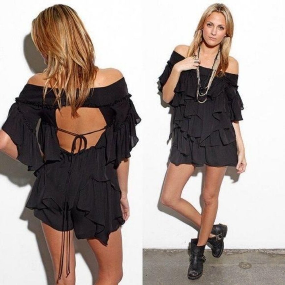 Foley + Corinna Tiered Ruffle Romper Off the Shoul